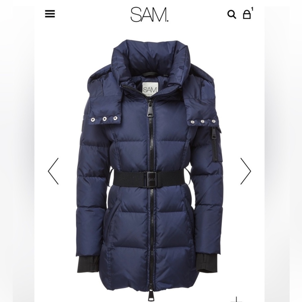 SAM. Navy matte SOHO belted puffer coat